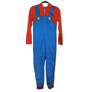 Boy’s Super Mario Blue Red Long Sleeve Hooded One Piece 14/16